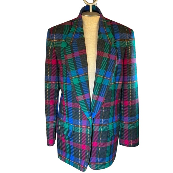 Pendleton Jackets & Blazers - Pendleton Blazer Fuscia pink, charcoal gray, green, & blue plaid Wool Blazer